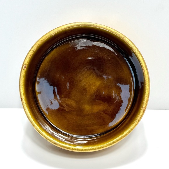 Rare Vtg Freeman & McFarlin Potteries Gold Round Covered Jewelry Trinket Box NEW - Picture 6 of 13